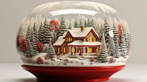 Snow Globe with Small House and Snow-Covered Trees
