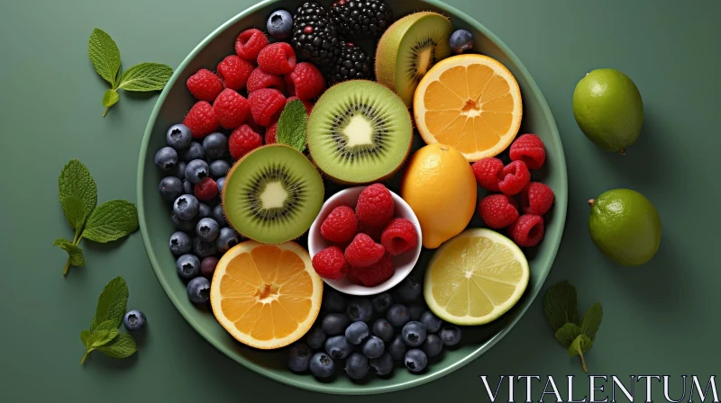 Colorful Plate of Fruits with Mint Leaves AI Image