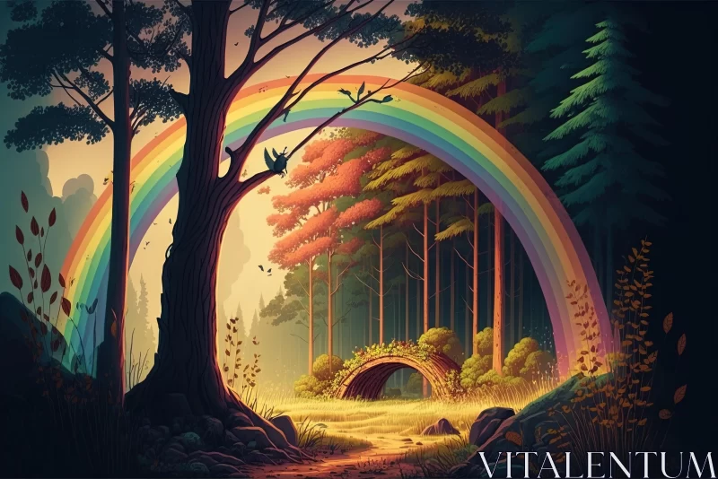 Enchanting Rainbow in the Forest - Highly Detailed Illustration AI Image