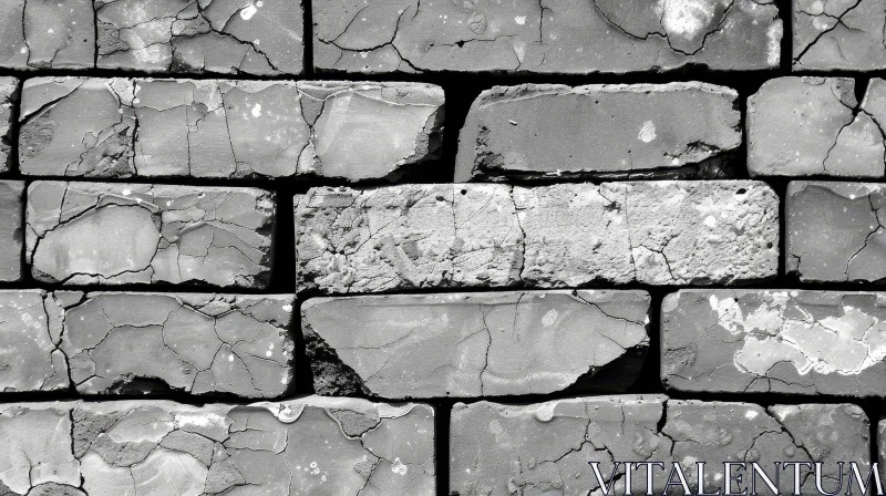 AI ART Weathered Brick Wall Texture | Aged Cracks | Monochrome Image