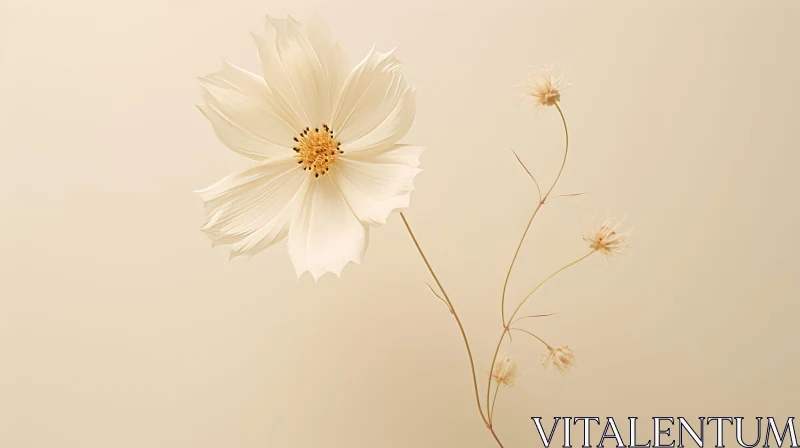 White Cosmos Flower Botanical Illustration AI Image