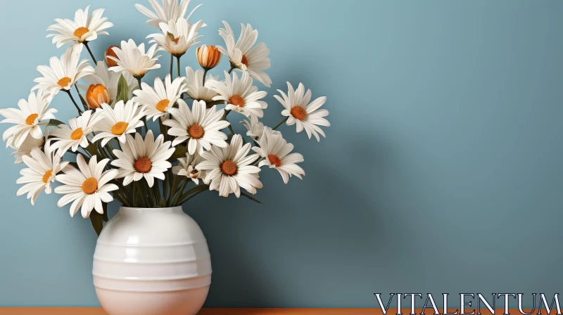 White Daisies in Vase on Wooden Table - Serene Floral Composition AI Image