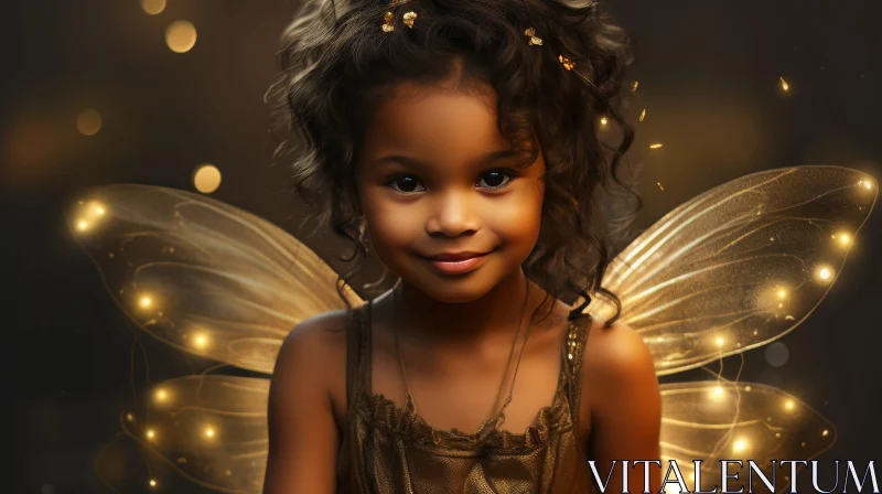 Golden Fairy Portrait of African American Girl AI Image