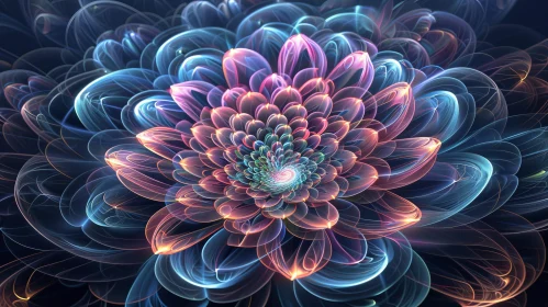 Intricate Fractal Flower in Blue, Purple, and Pink