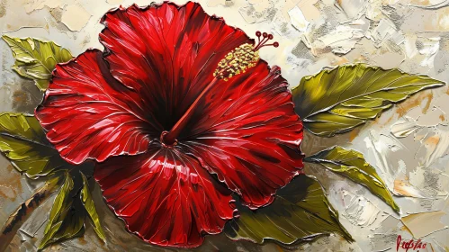 Red Hibiscus Flower Painting - Botanical Artwork