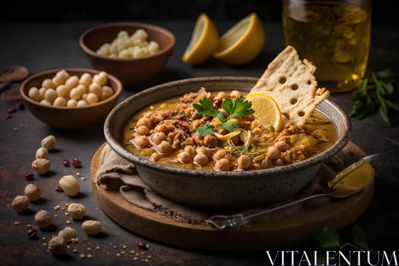 Delicious Chicken Stew with Chickpeas on a Dark Table AI Image