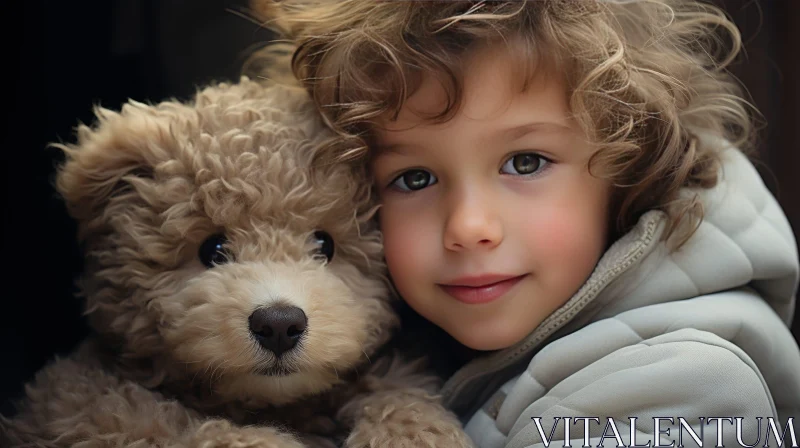 Joyful Portrait of a Girl with Teddy Bear AI Image