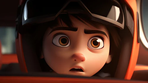 Surprised Young Boy with Helmet and Goggles