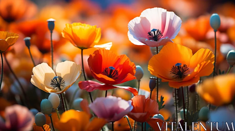 Vibrant Field of Colorful Poppies - Close-up Shot AI Image