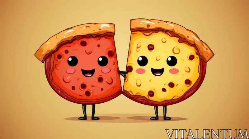 Cheerful Cartoon Pizza Slices on Orange Background AI Image