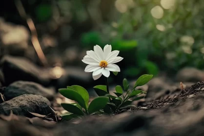 Ethereal White Flower in Enchanting Forest | Minimalist Tilt-Shift Photography