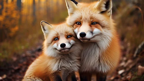 Majestic Encounter: Two Foxes in Forest