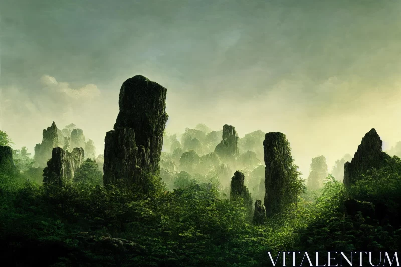 Misty Gothic Mountain Painting in Maya | Captivating Nature Wonders AI Image
