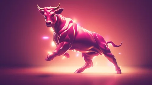Pink Bull 3D Rendering on Reflective Surface