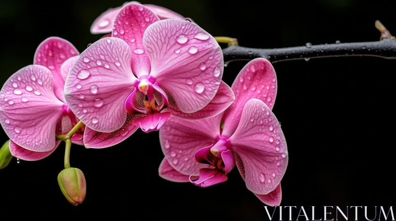 AI ART Pink Orchids with Water Drops: A Delicate Close-Up