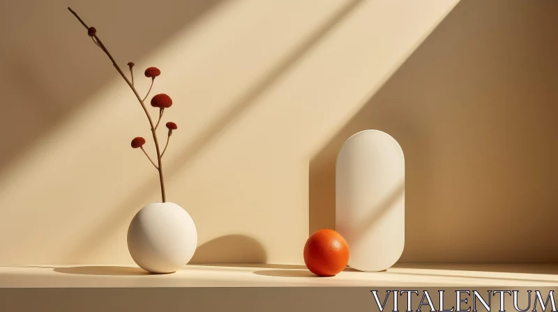 Serene Still Life Composition with Vase and Red Berries AI Image