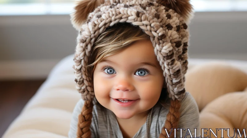AI ART Adorable Baby Girl with Bear Ears - Photo