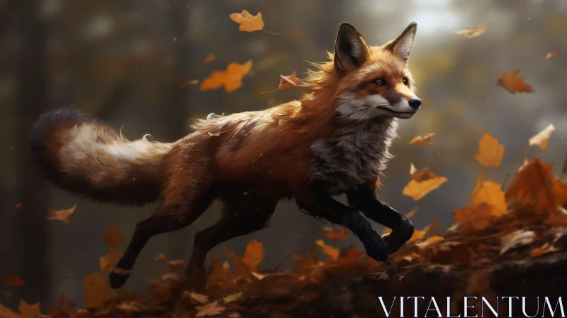 AI ART Red Fox Running Through Forest Wildlife Painting
