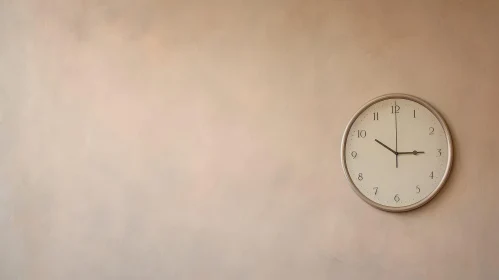 Silver Round Wall Clock on Beige Wall