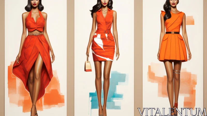 AI ART Stylish Women in Orange Dresses