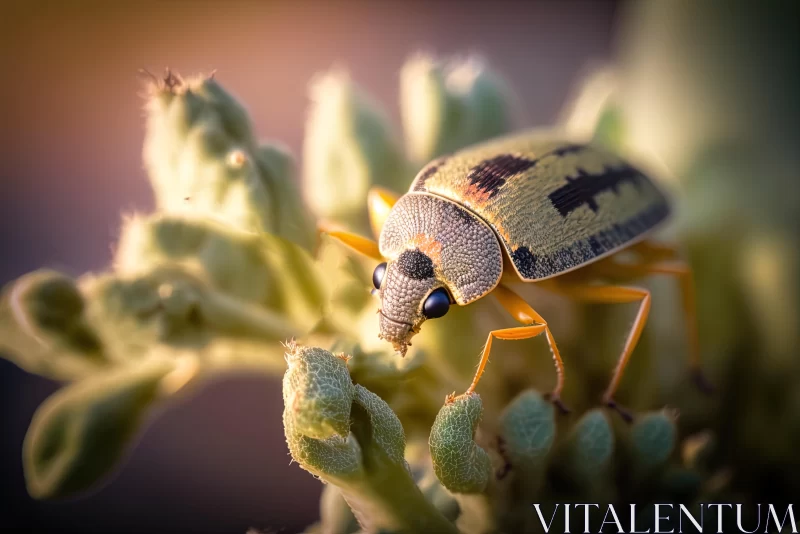 Captivating Image of a Bug on a Plant | Intense Lighting | Pointillist Precision AI Image