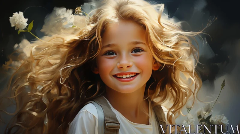 Happy Young Girl with Blonde Hair and Backpack AI Image