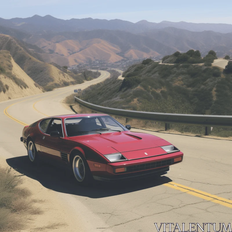 Breathtaking Red Classic Sports Car Speeding Down a Mountain Road AI Image