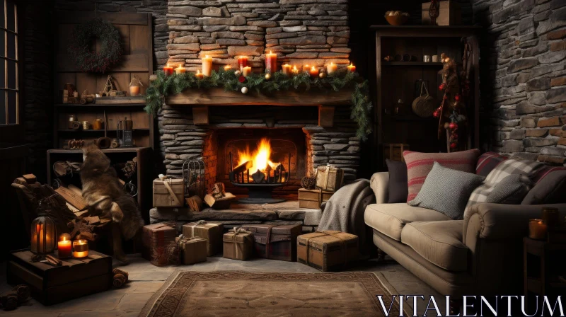 Cozy Living Room with Fireplace AI Image