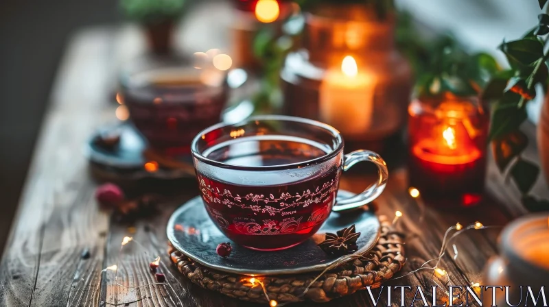 Dark Red Tea Cup on Saucer - Still Life Photography AI Image