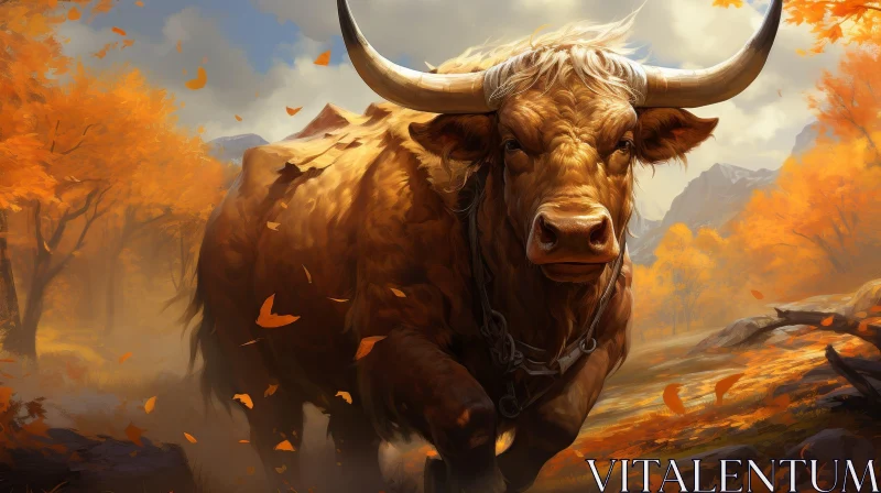 Majestic Bull in Field Painting AI Image