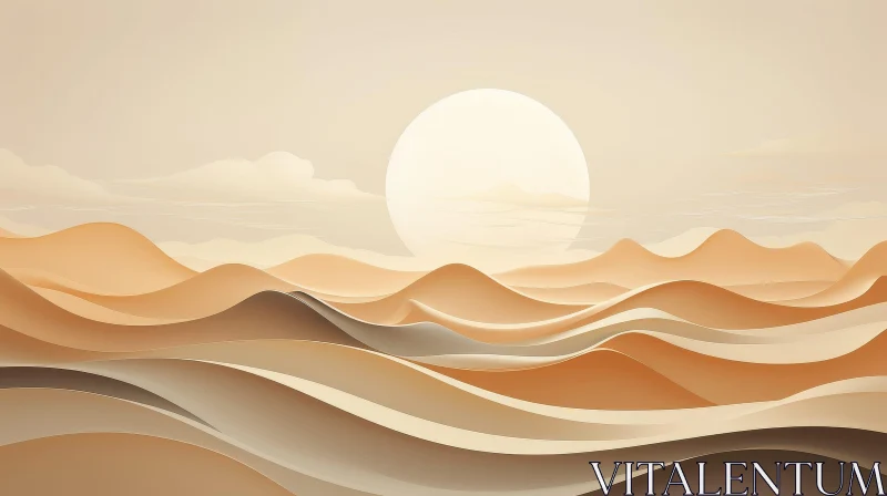 AI ART Tranquil Desert Landscape with Sand Dunes and Sun