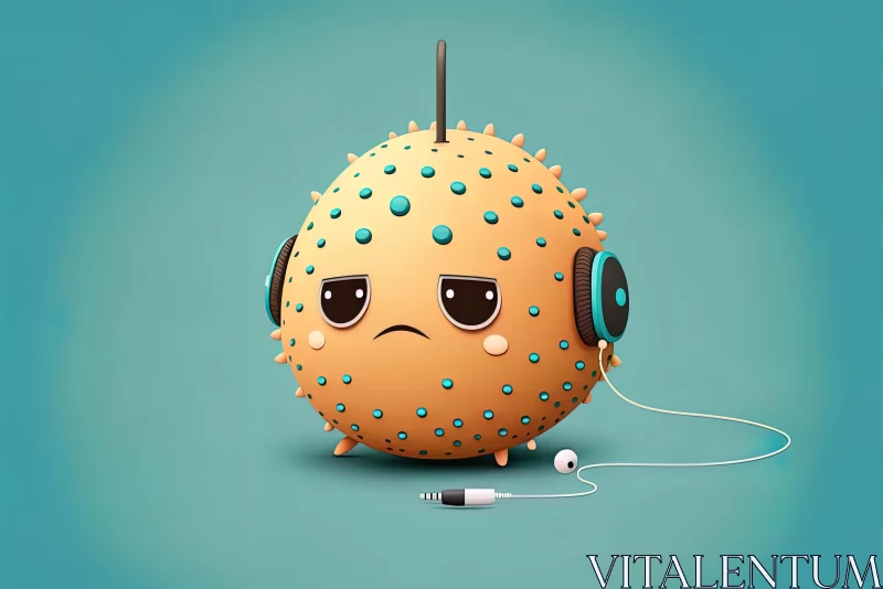 AI ART Unhappy Fruit with Headphones - Retro Futuristic Cartoon