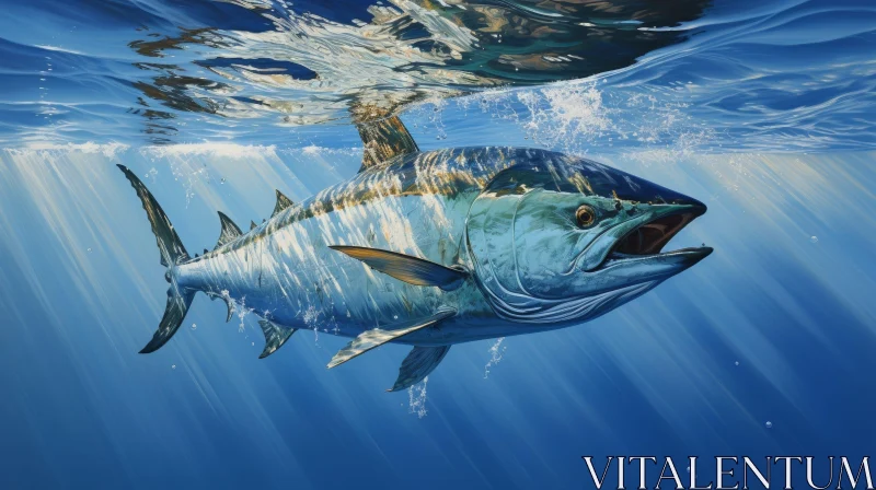 Blue and Silver Fish Swimming Underwater - Yellowfin Tuna AI Image