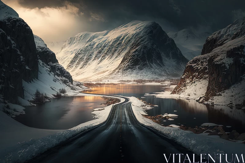 Breathtaking Mountain Road in Snowy Landscape | Detailed Marine Views AI Image