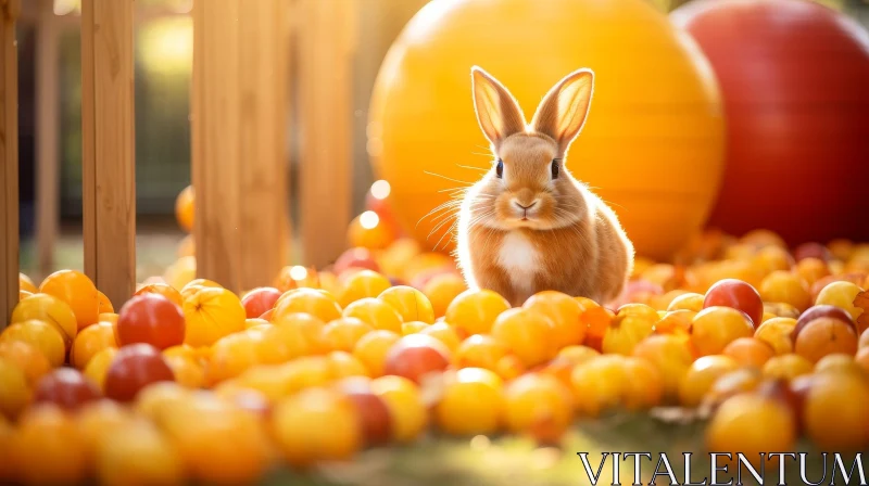 Brown Rabbit in Yellow and Red Balls AI Image