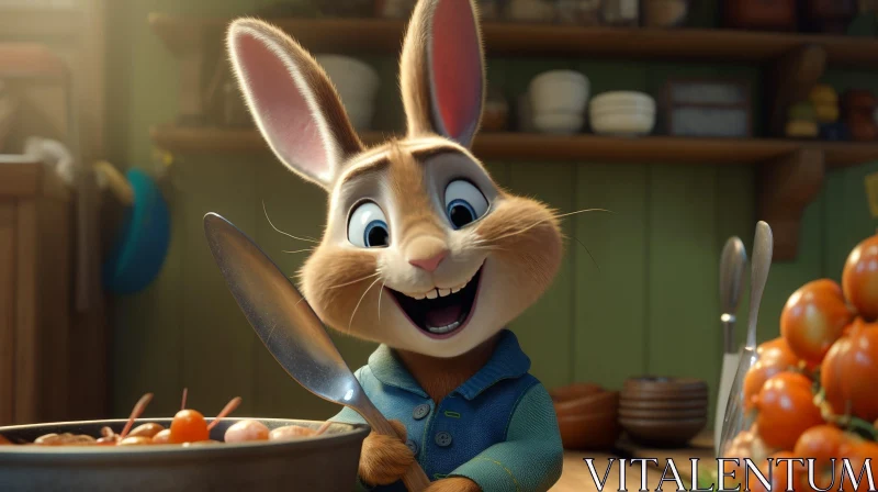 Cheerful Cartoon Rabbit Chef in Kitchen AI Image