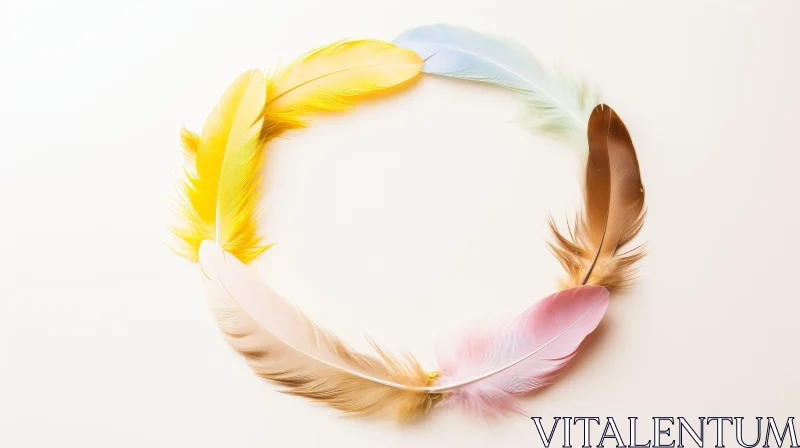 Colorful Feather Circle on Beige Background AI Image