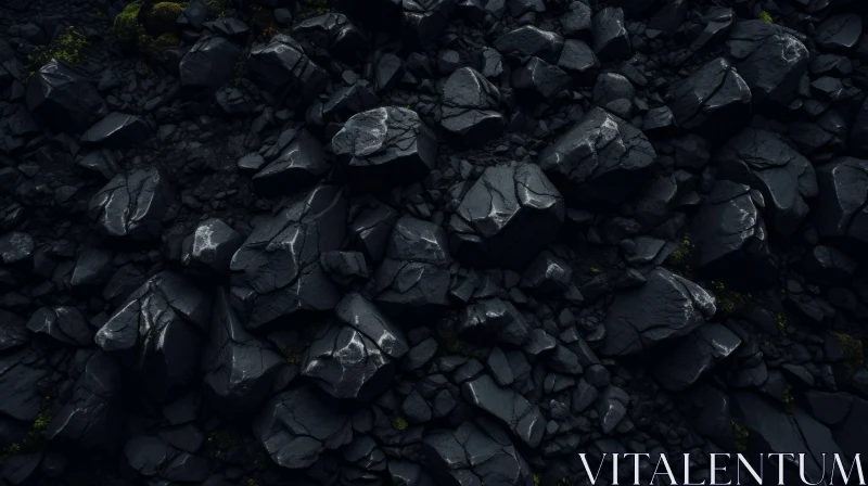 Dark Moss-Covered Rock Pile Close-Up AI Image