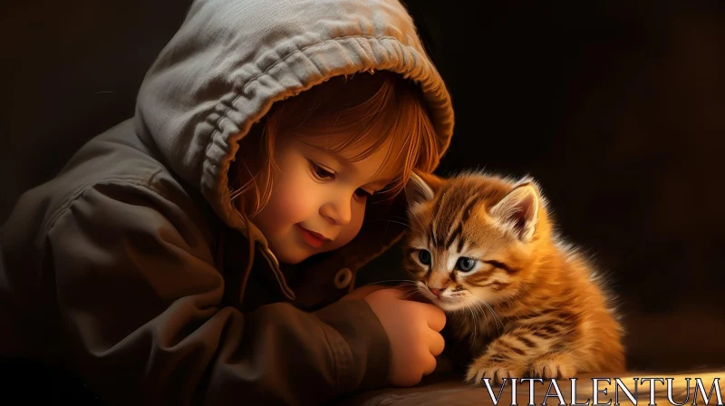 Enchanting Portrait of Girl with Kitten AI Image