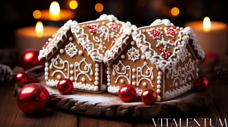 Festive Gingerbread Houses on Wooden Table AI Image