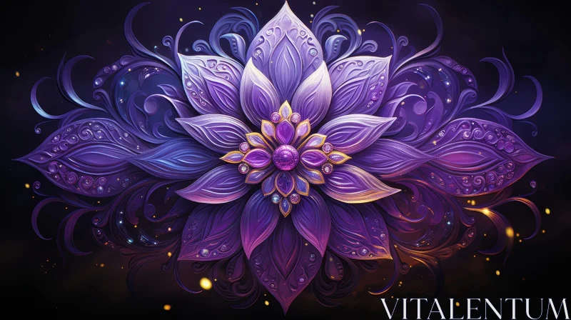 AI ART Intricate Purple Flower Digital Painting - Mystery and Beauty