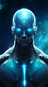 Male Superhero Digital Painting | Blue Skin, Armor, Starry Sky