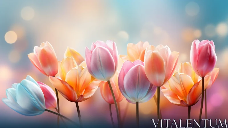 Stunning Tulips in a Field: Vibrant Colors and Delicate Petals AI Image