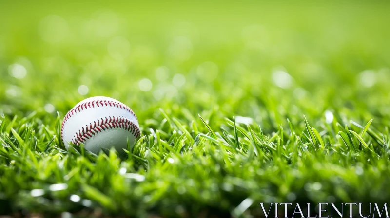 Close-Up Baseball in Green Grass AI Image