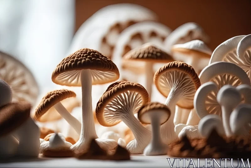 AI ART Close Up Image of Mushrooms with Volumetric Lighting | Tabletop Photography