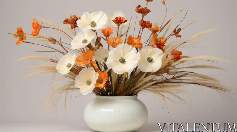 AI ART Elegant White Vase with Orange Poppies - Nature's Beauty Captured