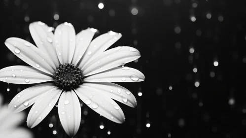 Monochrome Daisy with Water Drops - Elegant Floral Photography