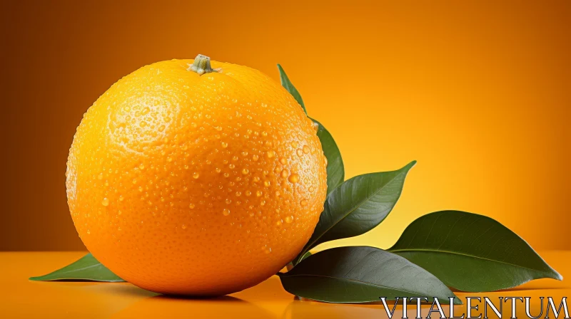 Ripe Orange Close-Up Photo with Green Leaves AI Image