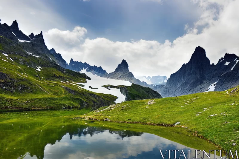 Serene Mountain Lake with Majestic Peaks | French Landscape Style AI Image