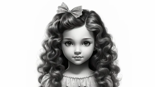 Adorable Black and White Portrait of a Girl with Wavy Hair